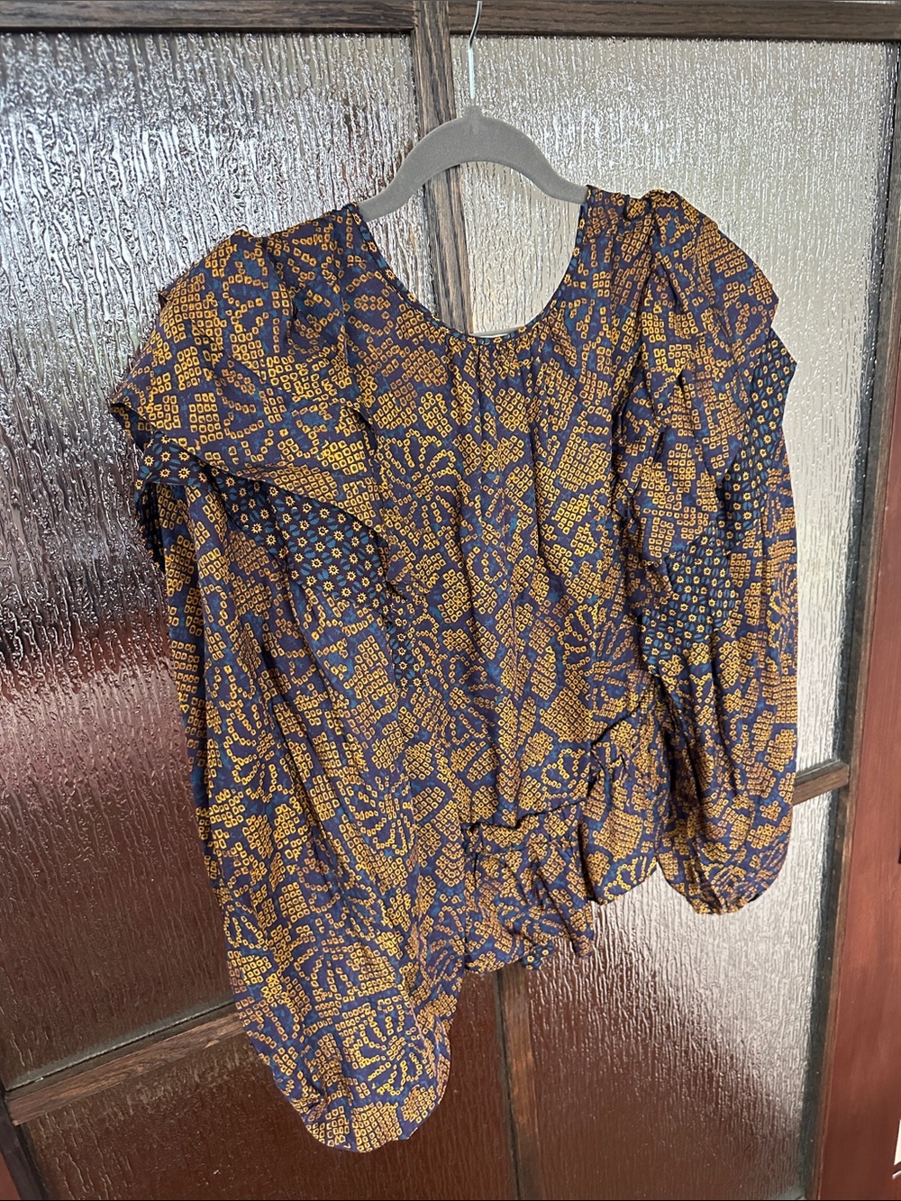 Ulla Johnson Indra Blouse Woven Puff-Sleeve Peplum Top in Navy Sz 10 - Picture 9 of 10
